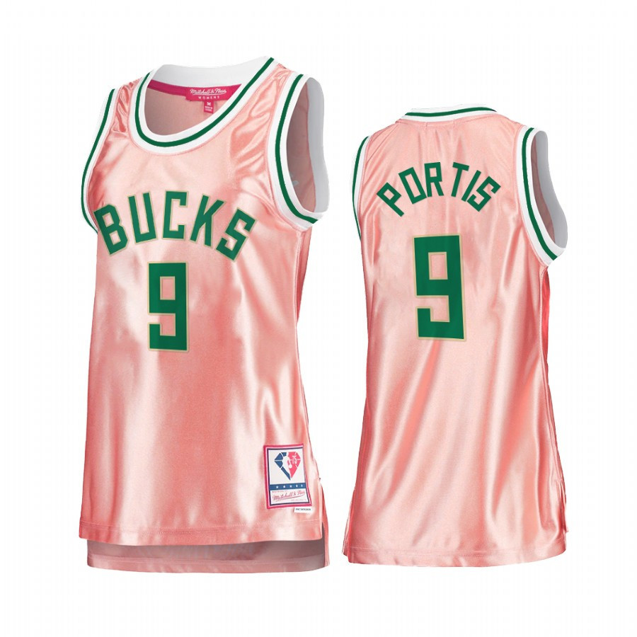 Milwaukee Bucks Bobby Portis 9 Rose Gold Pink 75th Anniversary Women's Jersey - JS266