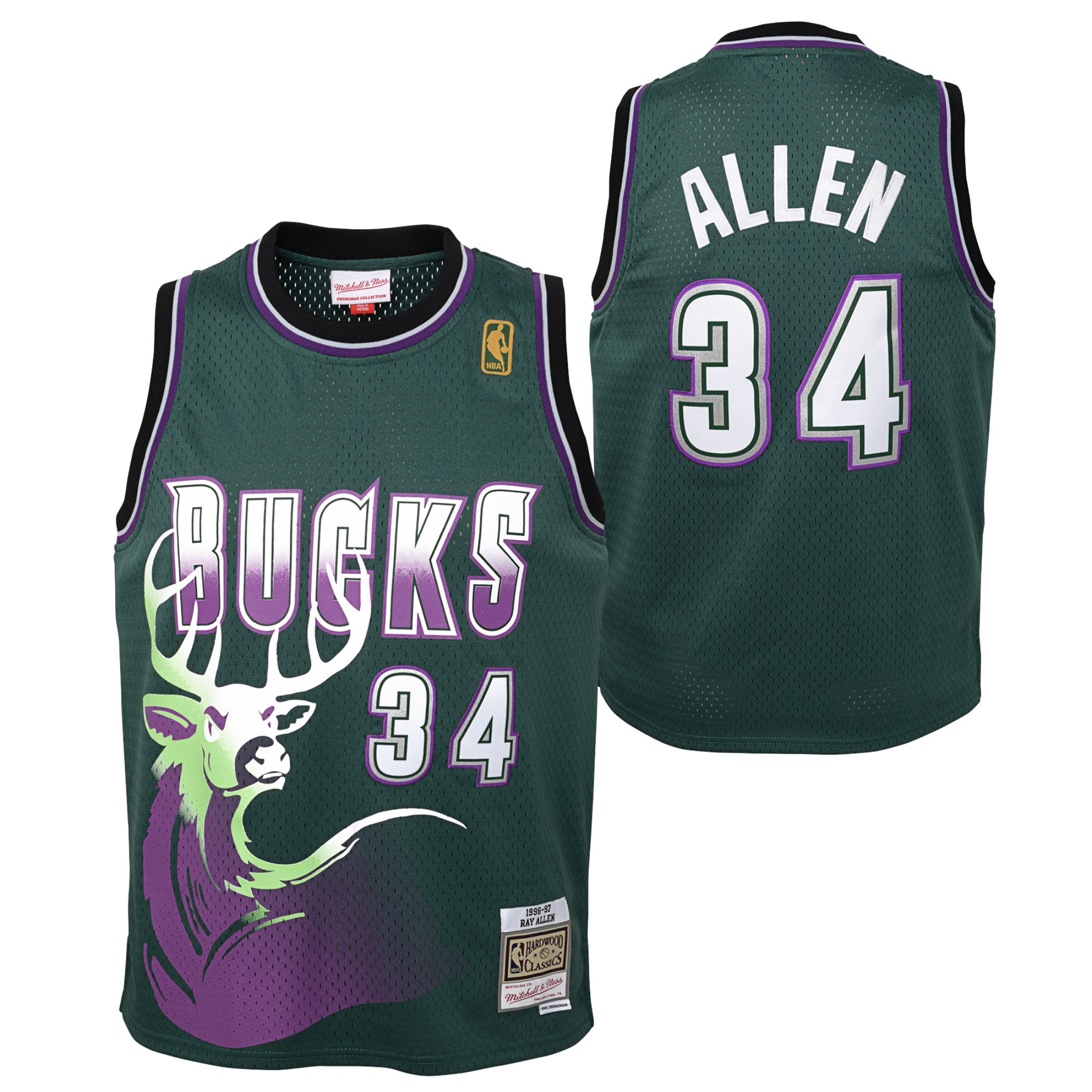 Milwaukee Bucks Ray Allen 1996-97 Hardwood Classics Swingman Jersey - Fir - Youth - JS653