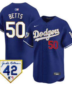 Mookie Betts 50 Los Angeles Dodgers 2024 Jackie Robinson Patch Men Jersey - Royal