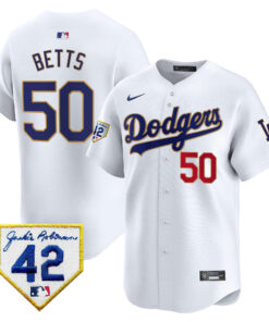 Mookie Betts 50 Los Angeles Dodgers 2024 Jackie Robinson Patch Men Jersey - White