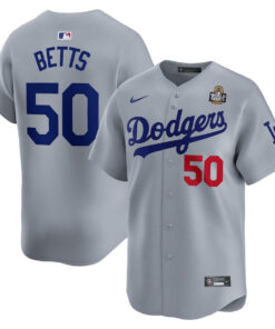 Mookie Betts 50 Los Angeles Dodgers 2024 World Series Alternate Limited Player Men Jersey - Gray