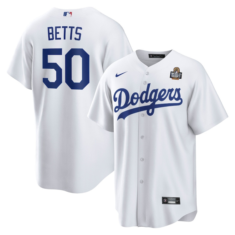 Mookie Betts 50 Los Angeles Dodgers 2024 World Series Home Player Men Jersey - White
