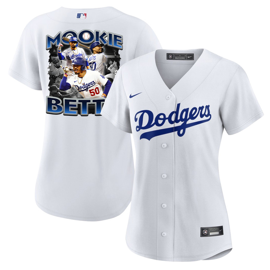 Mookie Betts 50 Los Angeles Dodgers Posture 2023 Home Player Women Jersey - White