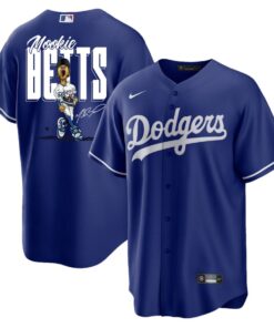 Mookie Betts 50 Los Angeles Dodgers Signed Cartoon 2023 Alternate Player Men Jersey - Royal