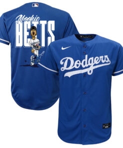 Mookie Betts 50 Los Angeles Dodgers Signed Cartoon 2023 Alternate Player YOUTH Jersey - Royal