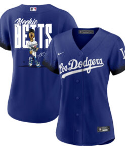 Mookie Betts 50 Los Angeles Dodgers Signed Cartoon 2023 City Connect Player Women Jersey - Royal