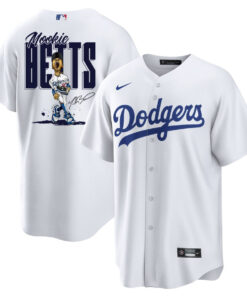 Mookie Betts 50 Los Angeles Dodgers Signed Cartoon 2023 Home Player Men Jersey - White