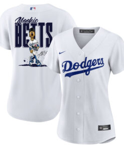 Mookie Betts 50 Los Angeles Dodgers Signed Cartoon 2023 Home Player Women Jersey - White