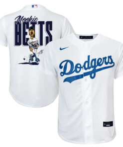 Mookie Betts 50 Los Angeles Dodgers Signed Cartoon 2023 Home Player YOUTH Jersey - White