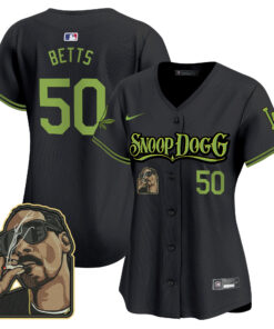 Mookie Betts 50 Los Angeles Dodgers Snoop Dogg Women Jersey - Black