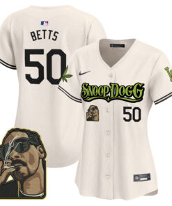 Mookie Betts 50 Los Angeles Dodgers Snoop Dogg Women Jersey - Cream