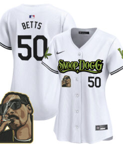 Mookie Betts 50 Los Angeles Dodgers Snoop Dogg Women Jersey - White