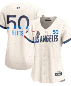 Mookie Betts 50 Los Angeles Dodgers Women's 2024 World Series Champions City Connect Limited Player Jersey - Cream