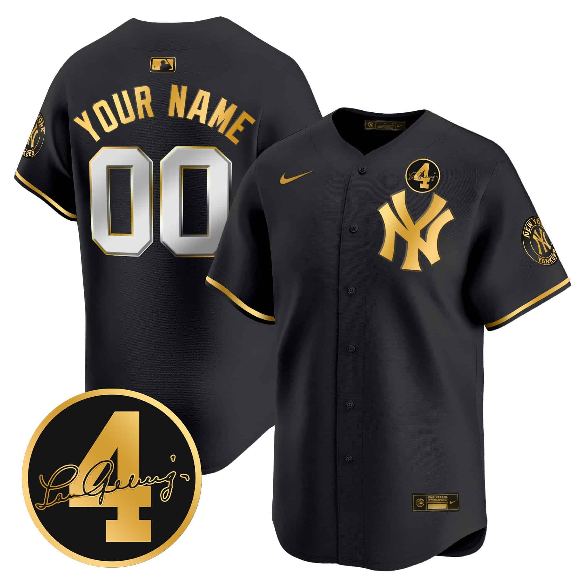 New York Yankees Lou Gehrig Patch Vapor Premier Limited Custom Jersey