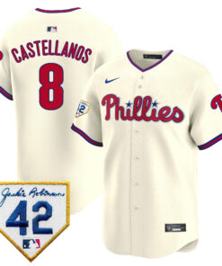 Nick Castellanos 8 Philadelphia Phillies 2024 Jackie Robinson Patch Men Jersey - Cream