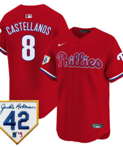 Nick Castellanos 8 Philadelphia Phillies 2024 Jackie Robinson Patch Men Jersey - Red