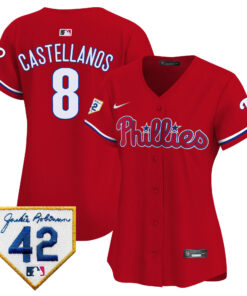 Nick Castellanos 8 Philadelphia Phillies 2024 Jackie Robinson Patch Women Jersey - Red