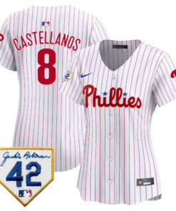 Nick Castellanos 8 Philadelphia Phillies 2024 Jackie Robinson Patch Women Jersey - White
