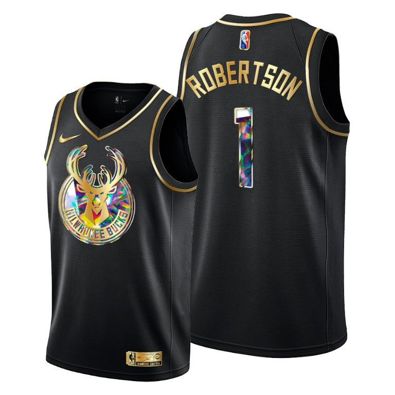Oscar Robertson 1 Milwaukee Bucks 75th Anniversary Team Black Jersey - Men - JS802
