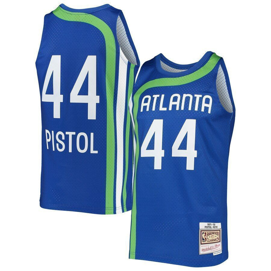 Pete Maravich Atlanta Hawks Mitchell & Ness 1971-72 Hardwood Classics Swingman Jersey - Blue - JS724