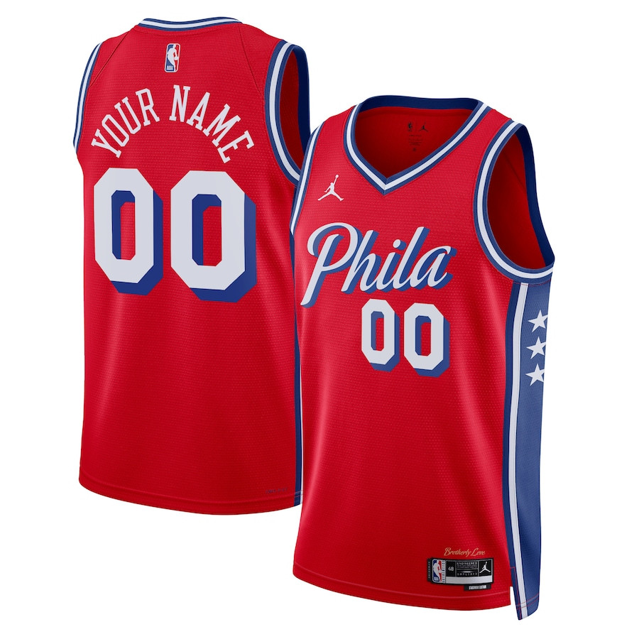 Philadelphia 76ers 2023/24 Statement Swingman Custom Men Jersey - Red - JS962