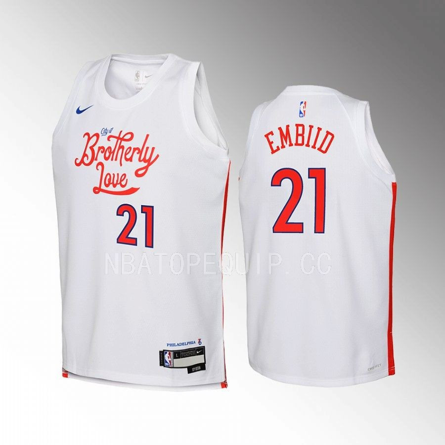 Philadelphia 76ers Joel Embiid 21 City Edition White Youth Jersey Swingman - JS301