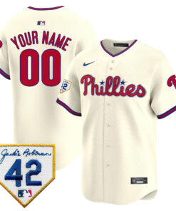 Philadelphia Phillies 2024 Jackie Robinson Patch Custom Men Jersey - Cream