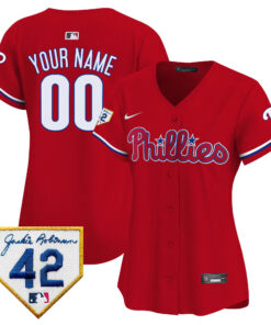 Philadelphia Phillies 2024 Jackie Robinson Patch Custom Women Jersey - Red