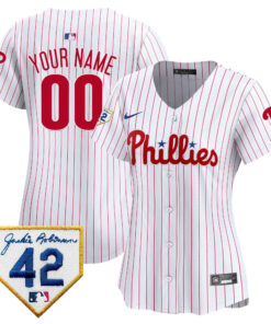 Philadelphia Phillies 2024 Jackie Robinson Patch Custom Women Jersey - White