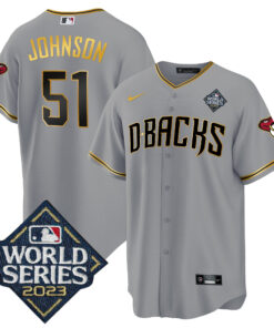 Randy Johnson 51 Arizona Diamondbacks 2023 World Series Men Jersey - Gray Gold
