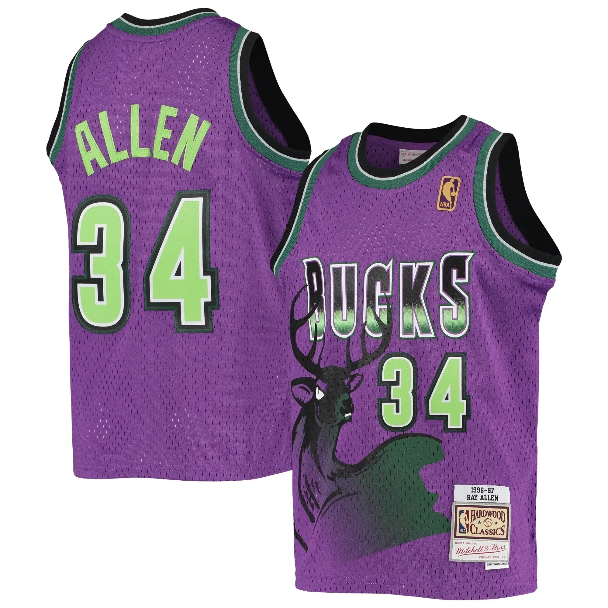 Ray Allen Milwaukee Bucks Mitchell & Ness 1996-97 Hardwood Classics Reload Jersey â€“ Purple - JS584