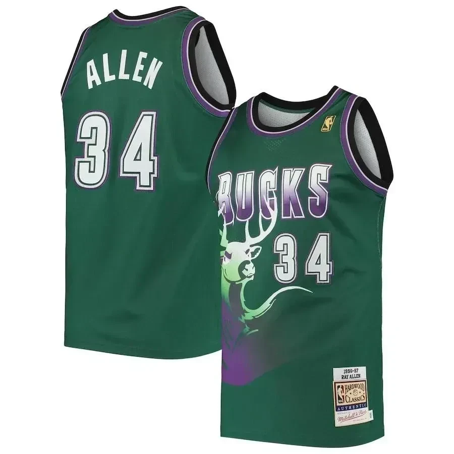 Ray Allen Milwaukee Bucks Mitchell & Ness 1996 Hardwood Classics Jersey - Green - JS125