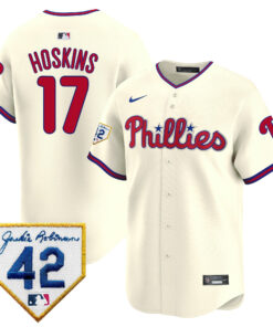 Rhys Hoskins 17 Philadelphia Phillies 2024 Jackie Robinson Patch Men Jersey - Cream