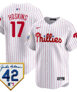 Rhys Hoskins 17 Philadelphia Phillies 2024 Jackie Robinson Patch Men Jersey - White