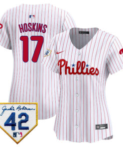 Rhys Hoskins 17 Philadelphia Phillies 2024 Jackie Robinson Patch Women Jersey - White