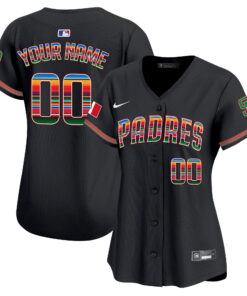 San Diego Padres Mexico Custom Women Jersey - Black