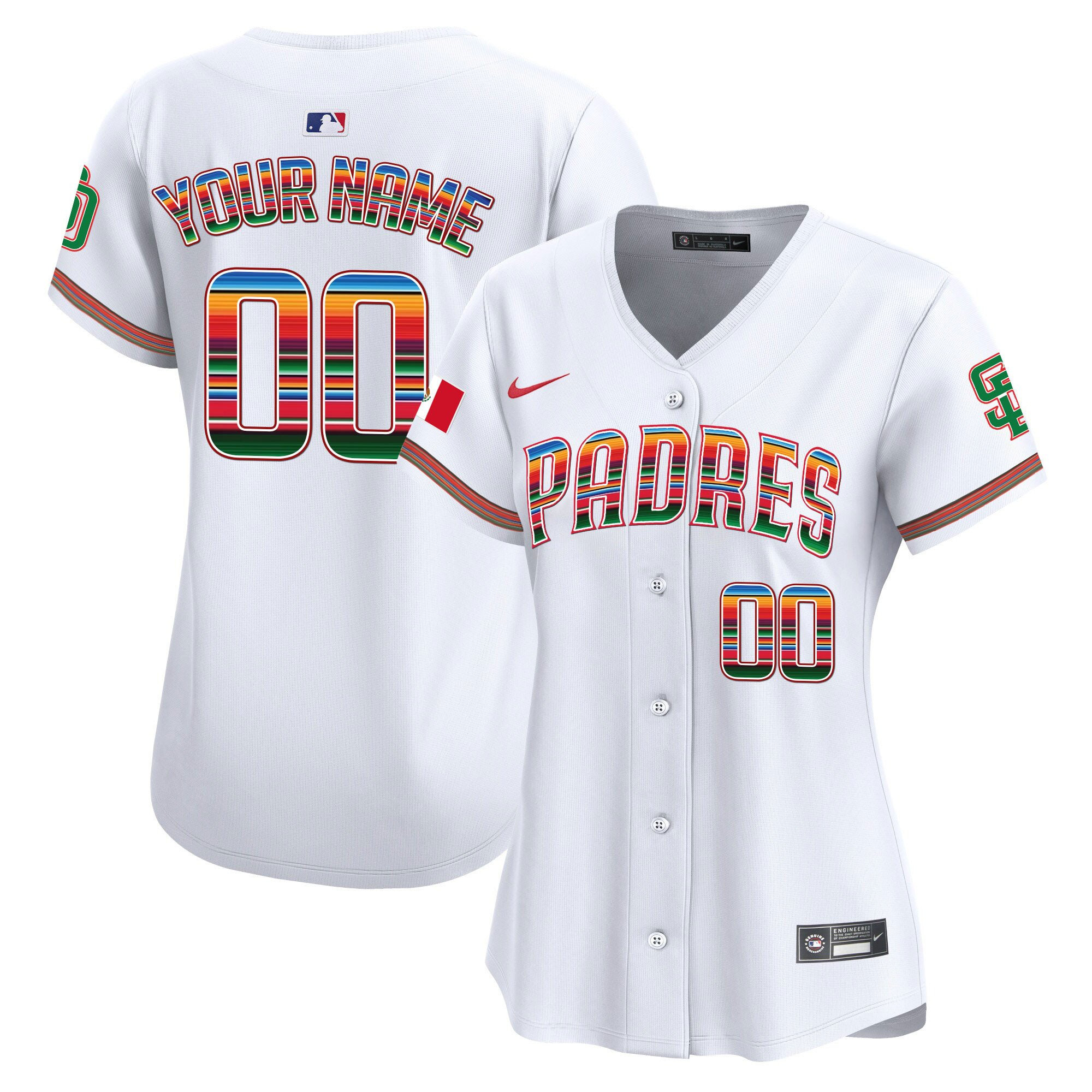 San Diego Padres Mexico Custom Women Jersey - White