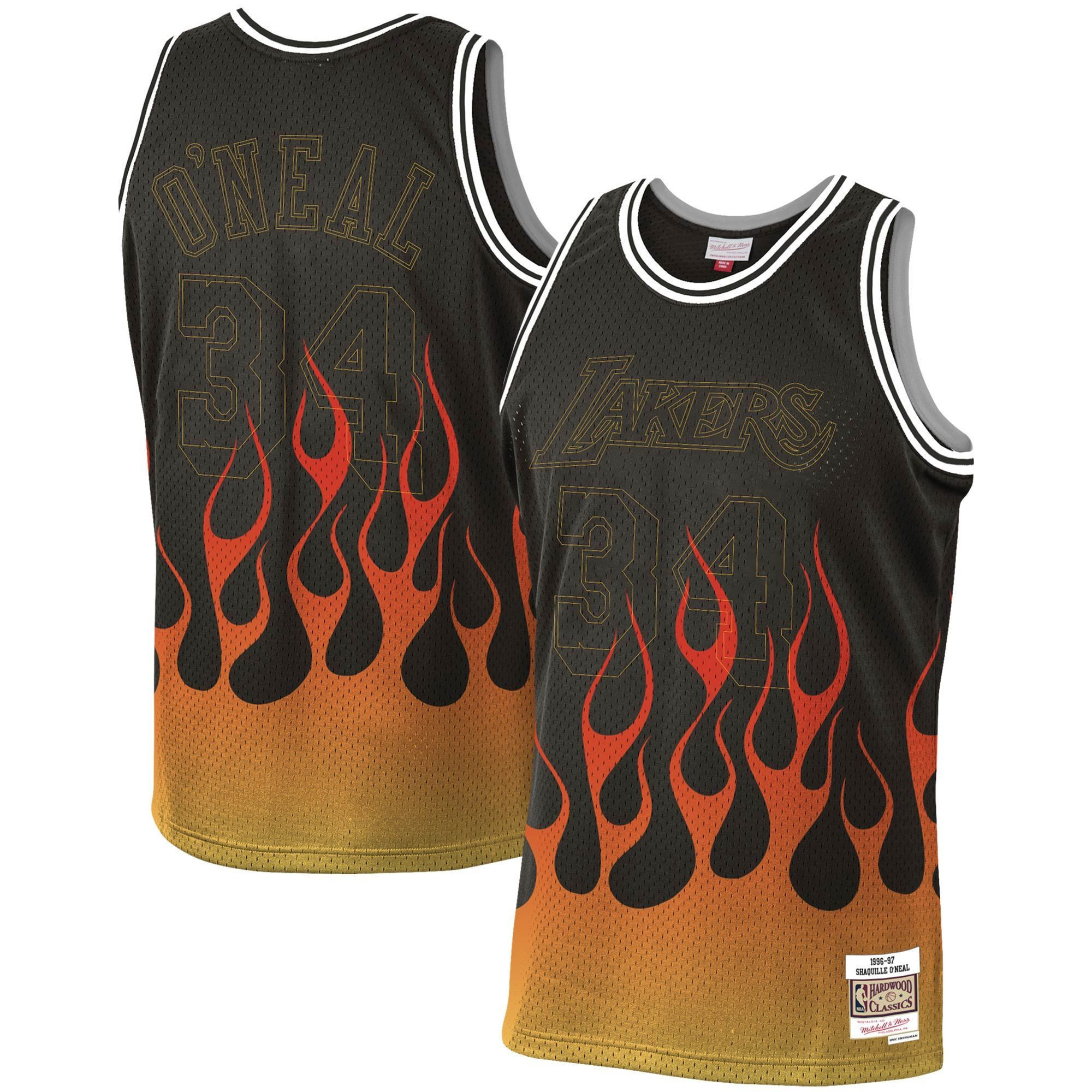 Shaquille O'neal Los Angeles Lakers Mitchell & Ness 1996-97 Hardwood Classics Flames Swingman Jersey â€“ Black - JS822