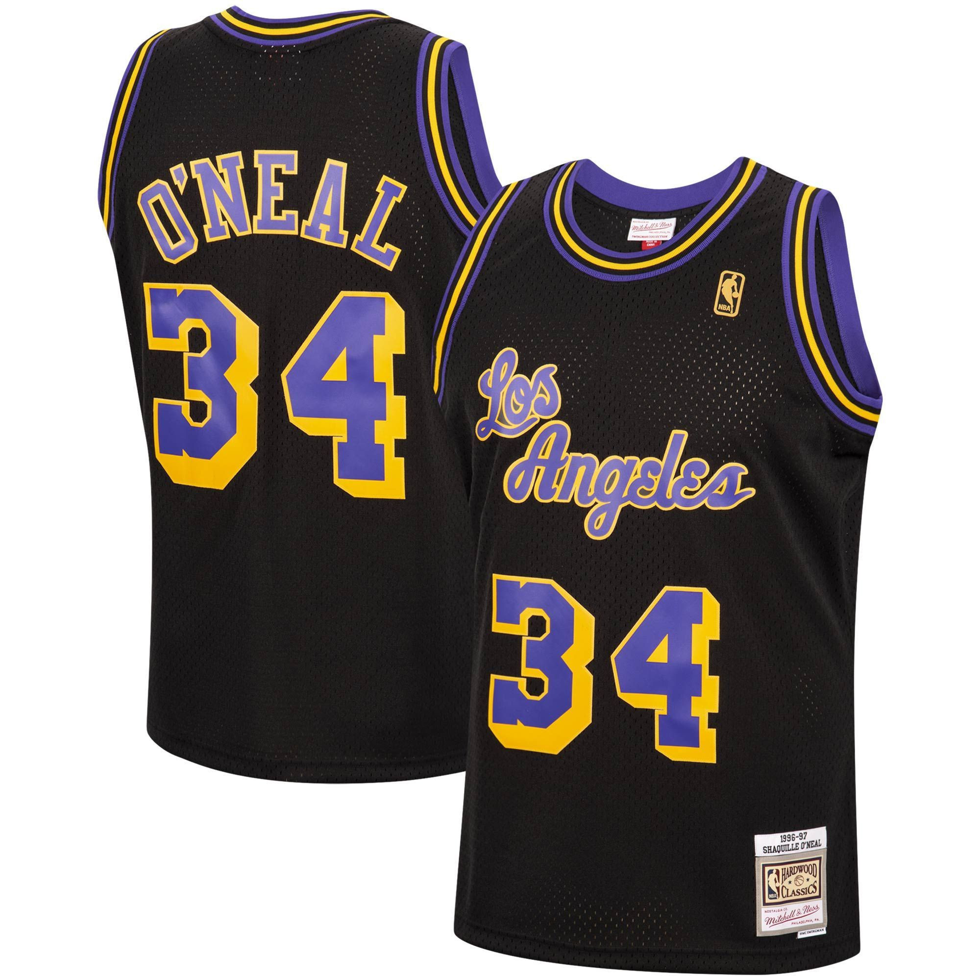 Shaquille O'neal Los Angeles Lakers Mitchell & Ness 1996-97 Hardwood Classics Reload Swingman Jersey - Black - JS123