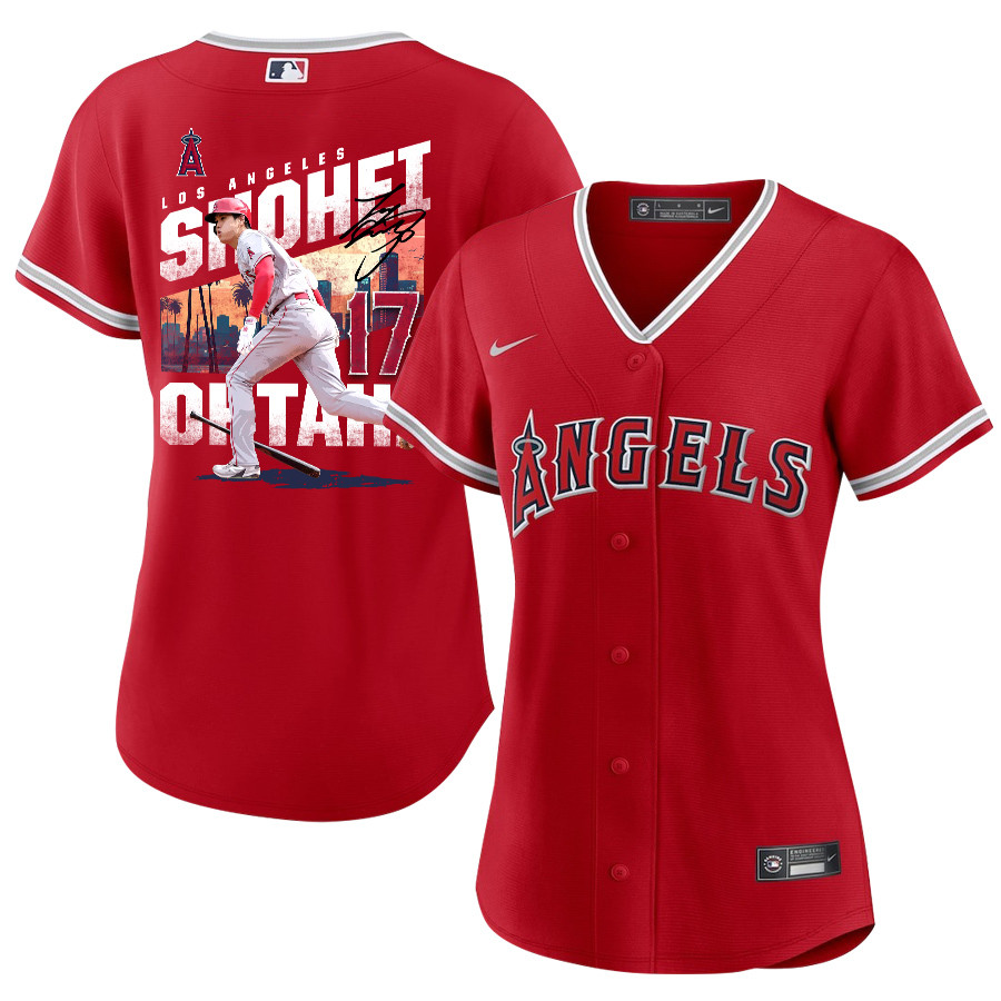 Shohei Ohtani 17 Los Angeles Angels Signed City 2023 Alternate Player Women Jersey - Red