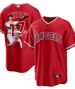 Shohei Ohtani 17 Los Angeles Angels Signed Decisive Blow 2023 Alternate Men Jersey - Red