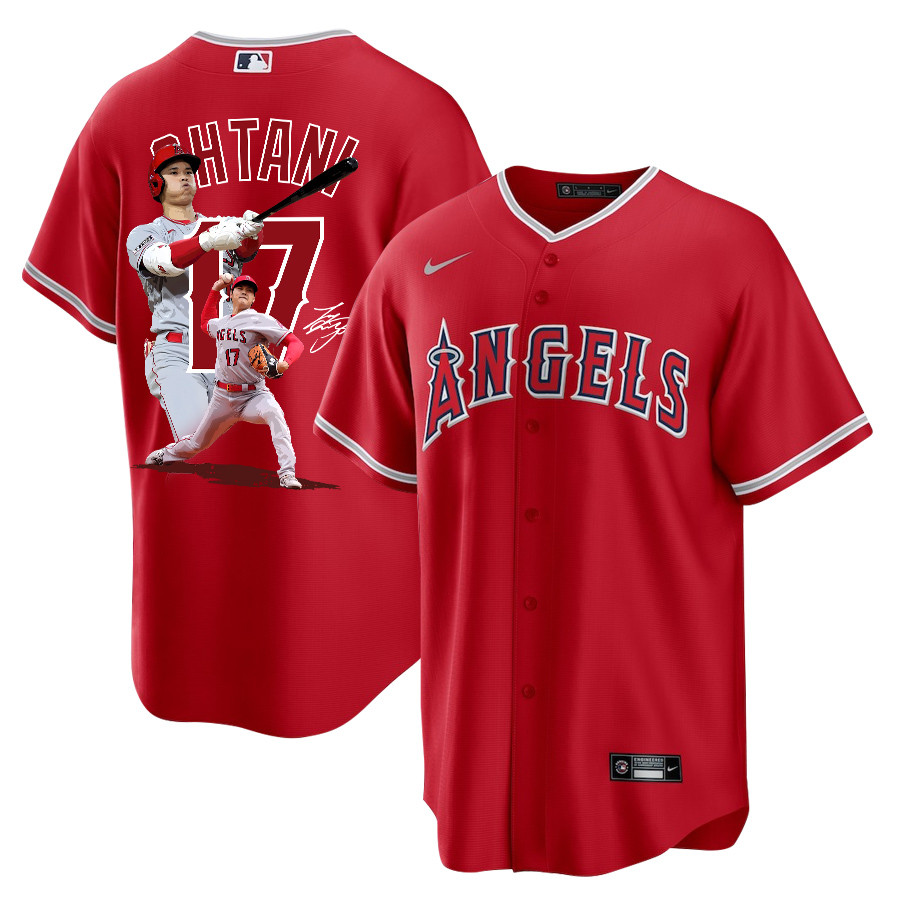 Shohei Ohtani 17 Los Angeles Angels Signed Decisive Blow 2023 Alternate Men Jersey - Red