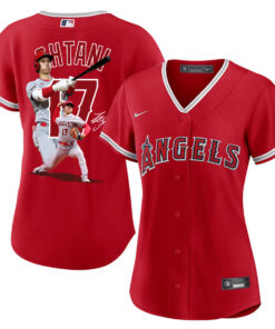 Shohei Ohtani 17 Los Angeles Angels Signed Decisive Blow 2023 Alternate Women Jersey - Red