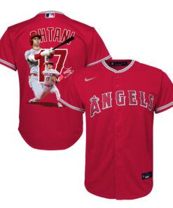 Shohei Ohtani 17 Los Angeles Angels Signed Decisive Blow 2023 Alternate YOUTH Jersey - Red