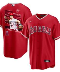 Shohei Ohtani 17 Los Angeles Angels Signed Logo 2023 Alternate Player Men Jersey - Red