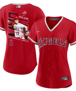 Shohei Ohtani 17 Los Angeles Angels Signed Logo 2023 Alternate Player Women Jersey - Red