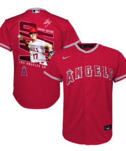 Shohei Ohtani 17 Los Angeles Angels Signed Logo 2023 Alternate Player YOUTH Jersey - Red