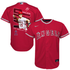 Shohei Ohtani 17 Los Angeles Angels Signed Logo 2023 Alternate Player YOUTH Jersey - Red