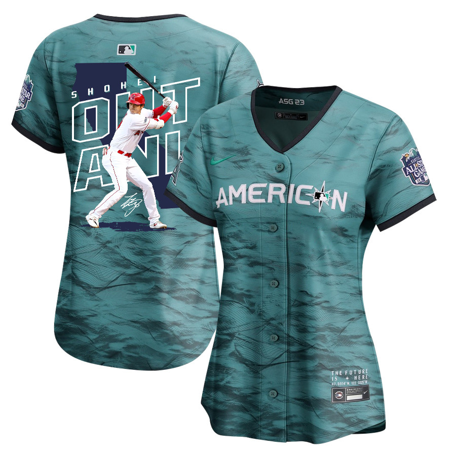 Shohei Ohtani 17 Los Angeles Angels Signed Map 2023 All-Star Game Limited Player Women Jersey - Teal
