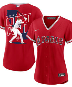 Shohei Ohtani 17 Los Angeles Angels Signed Map 2023 Alternate Player Women Jersey - Red